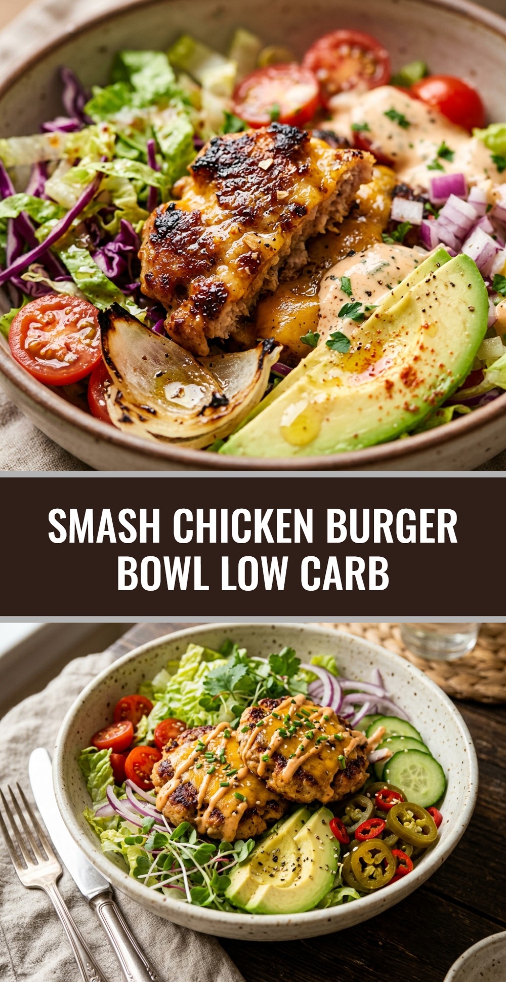 Smash Chicken Burger Bowl Low Carb