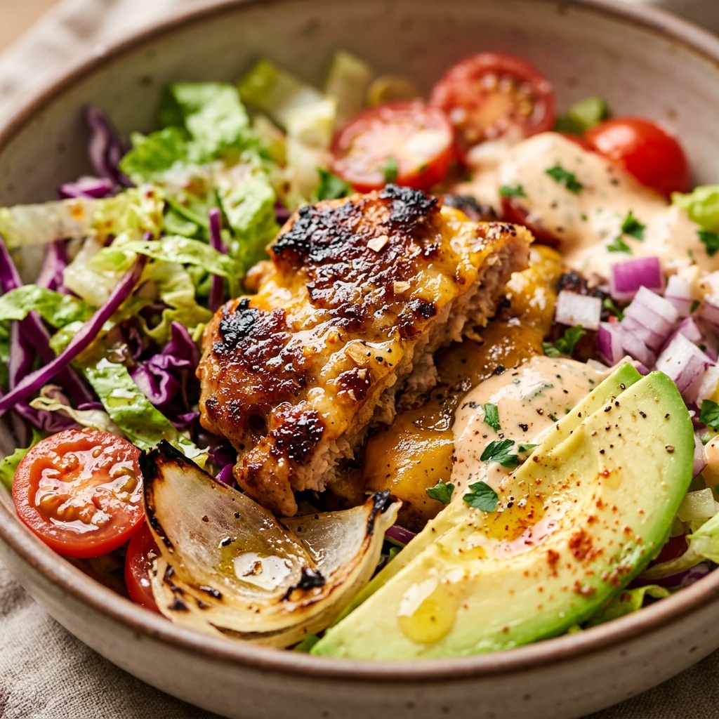 Smash Chicken Burger Bowl Low Carb