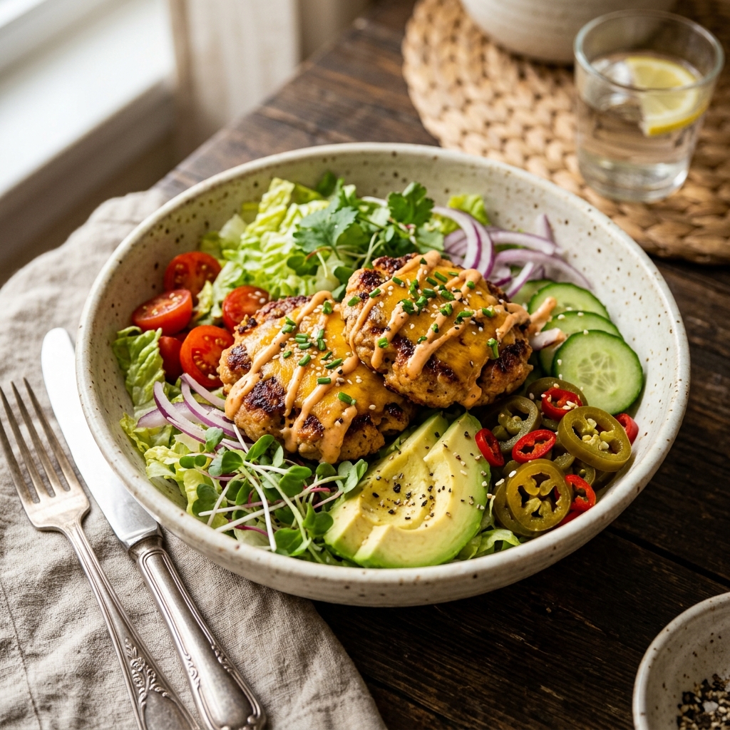 Smash Chicken Burger Bowl Low Carb