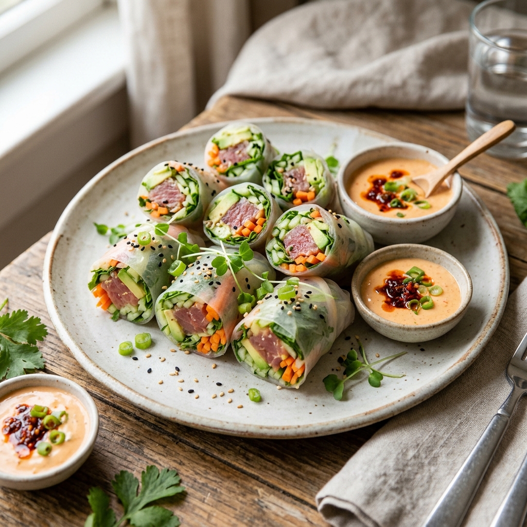 Spicy Tuna Rice Paper Rolls High Protein